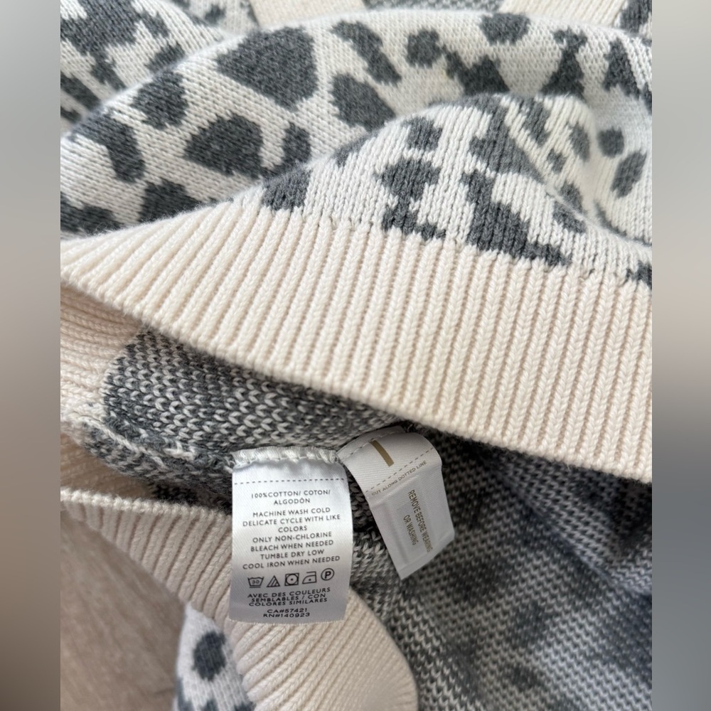 LOFT 100% cotton Leopard Print Cardigan Sweater size Sc - Picture 5 of 7